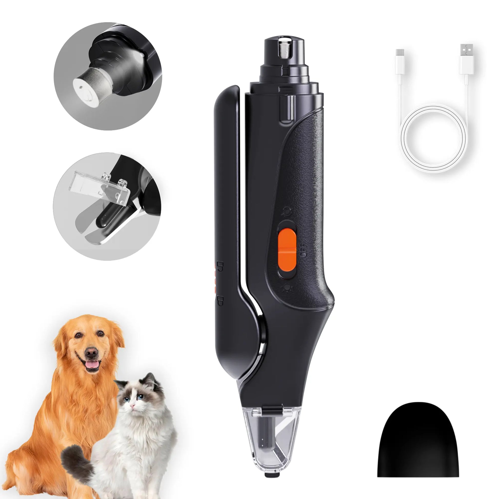 Catpick 2-In-1 Pet Nail Clipper and Grinder, Ultra Quiet Electric Grooming Tool with LED Light, Rechargeable for Dogs & Cats of All Sizes, Low-Noise Motor for Safe Trimming