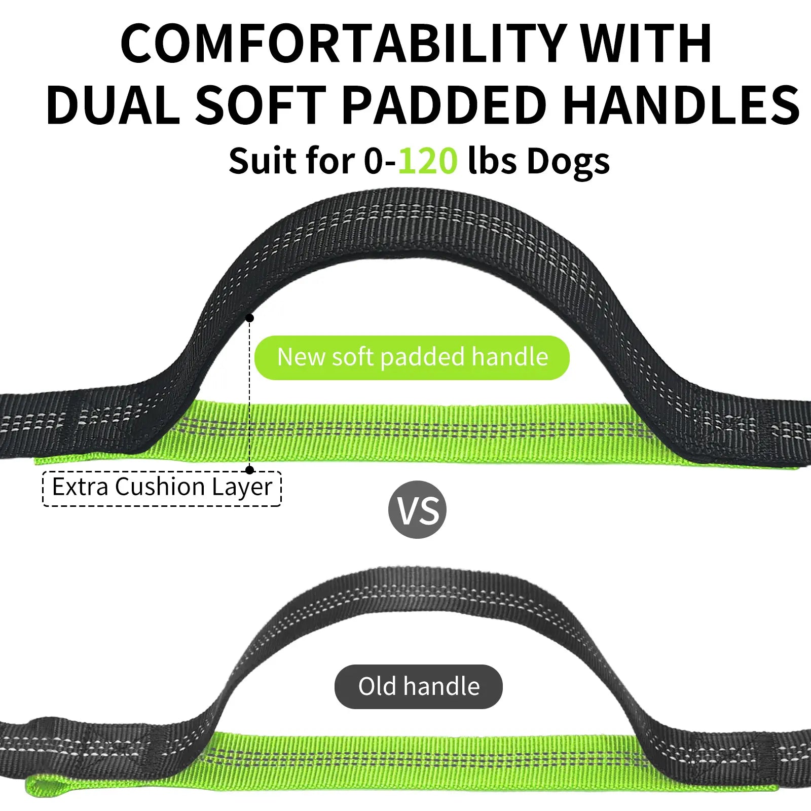 Petstars Hands Free Dog Leash with Zipper Pouch, Dual Padded Handles and Duarable Bungee Adjustable Waist Belt (27" - 49") up to 120 Lbs, Suit for Medium to Large Dogs Walking, Jogging and Running