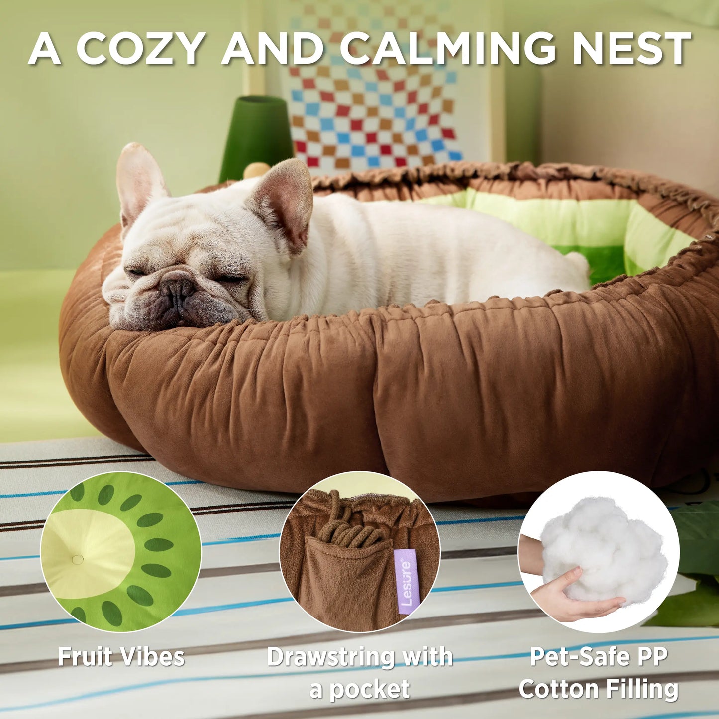 Lesure Cat Dog Beds - Washable round Cute Beds with Versatile Dual-Use Design, Reversible round Pet Bed for Puppy and Kitten, Green Color Pad Home Poodle