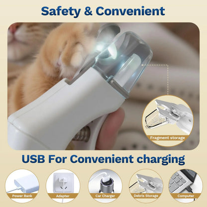 Catpick 2-In-1 Pet Nail Clipper and Grinder, Ultra Quiet Electric Grooming Tool with LED Light, Rechargeable for Dogs & Cats of All Sizes, Low-Noise Motor for Safe Trimming