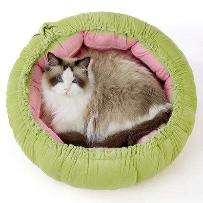 Lesure Cat Dog Beds - Washable round Cute Beds with Versatile Dual-Use Design, Reversible round Pet Bed for Puppy and Kitten, Green Color Pad Home Poodle
