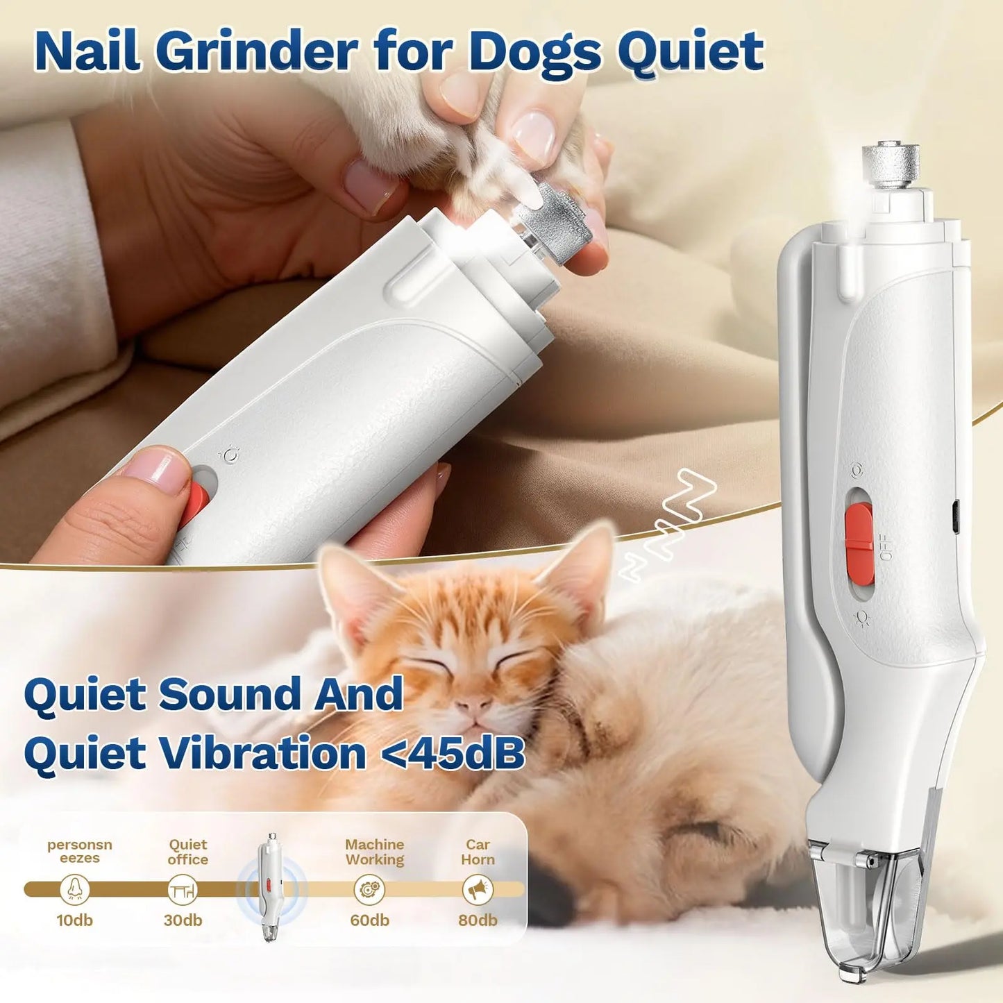 Catpick 2-In-1 Pet Nail Clipper and Grinder, Ultra Quiet Electric Grooming Tool with LED Light, Rechargeable for Dogs & Cats of All Sizes, Low-Noise Motor for Safe Trimming