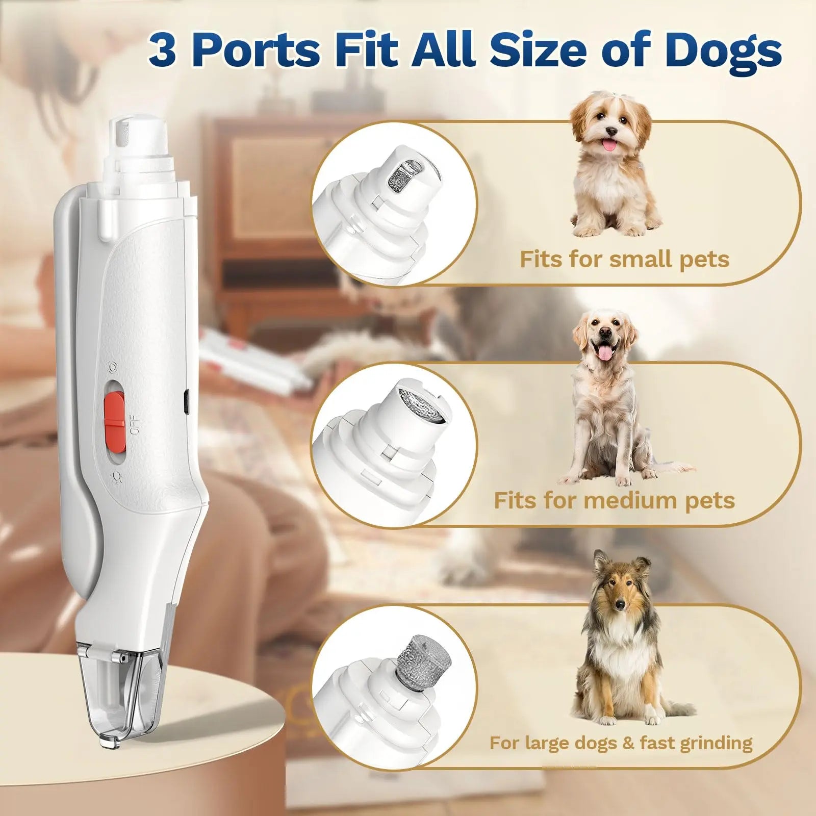 Catpick 2-In-1 Pet Nail Clipper and Grinder, Ultra Quiet Electric Grooming Tool with LED Light, Rechargeable for Dogs & Cats of All Sizes, Low-Noise Motor for Safe Trimming