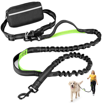 Petstars Hands Free Dog Leash with Zipper Pouch, Dual Padded Handles and Duarable Bungee Adjustable Waist Belt (27" - 49") up to 120 Lbs, Suit for Medium to Large Dogs Walking, Jogging and Running